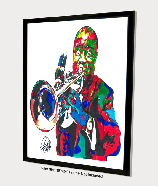 Louis Armstrong Trumpet Dixieland Music Poster Print Wall Art 18x24