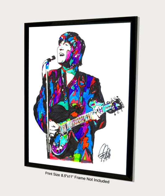 John Lennon The Beatles Singer Guitar Rock Music Poster Print Wall Art 8.5x11
