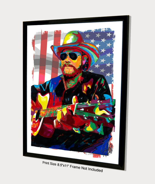 Hank Williams Jr Guitar Blues Country Music Poster Print Wall Art 8.5x11