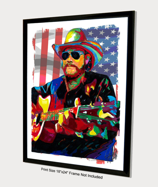 Hank Williams Jr Guitar Blues Country Music Poster Print Wall Art 18x24