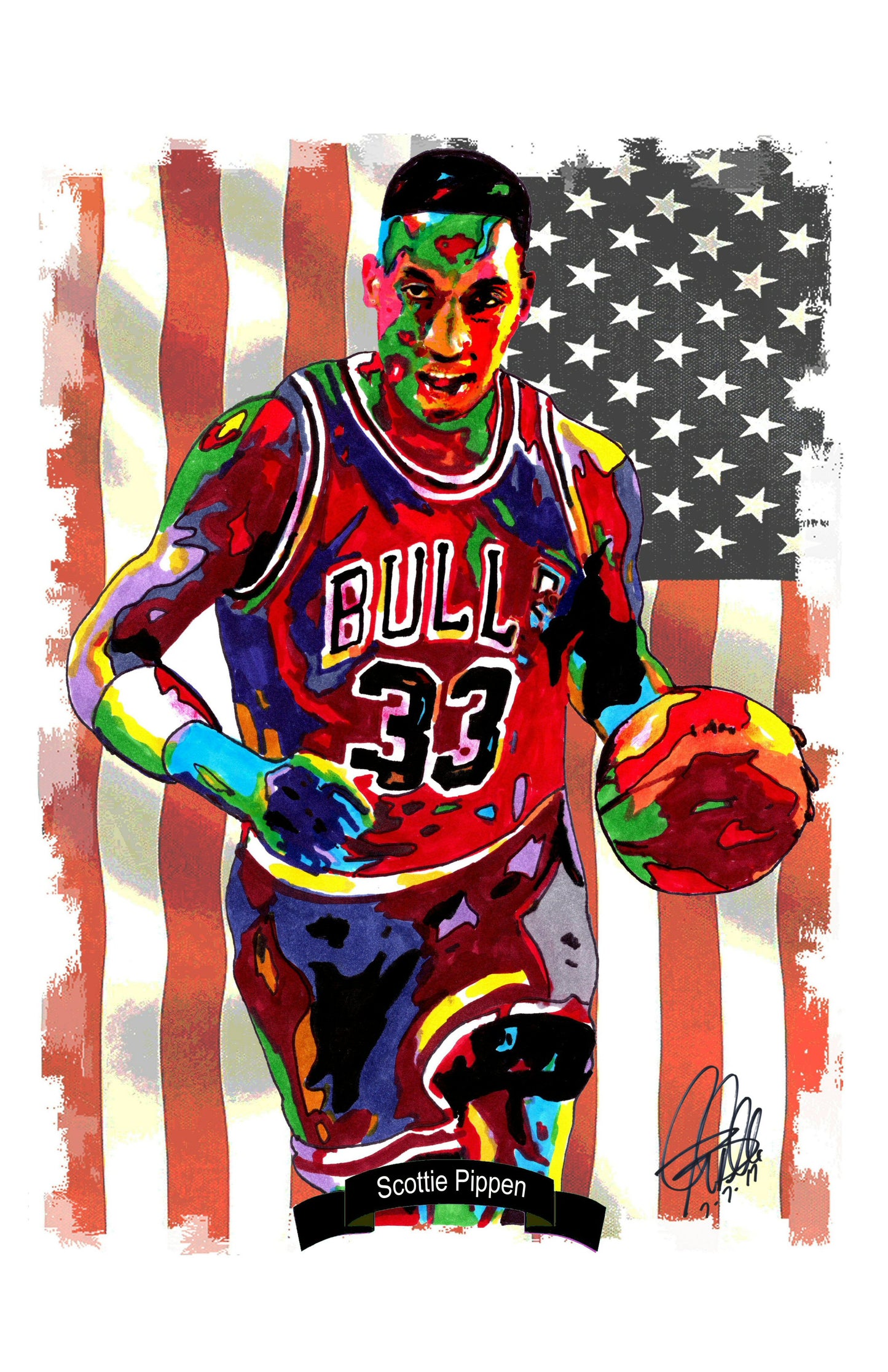 Scottie Pippen Chicago Bulls Basketball Sports Poster Print Wall Art 11x17