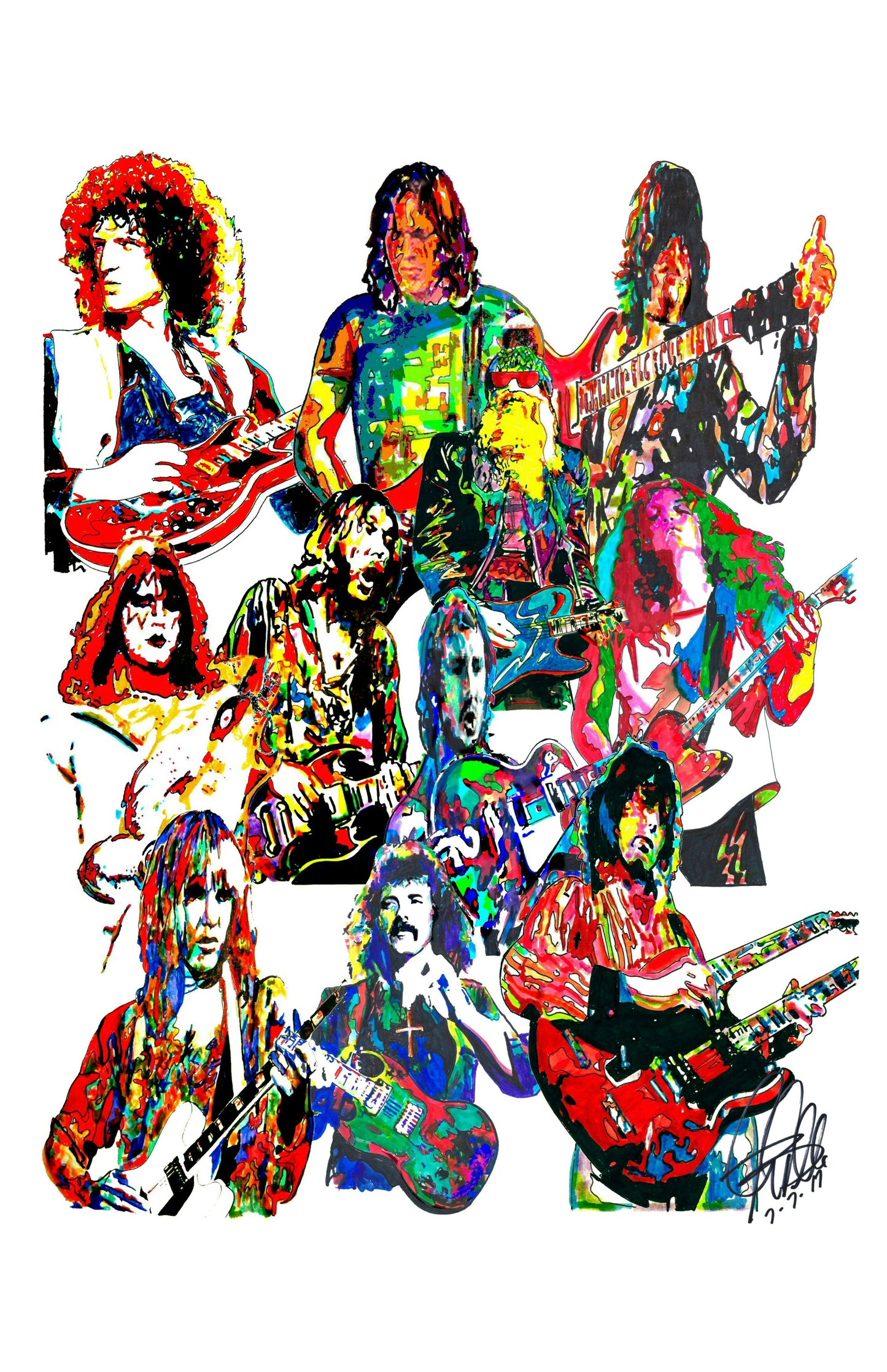 70s Guitar Players Jimmy Page Duane Allman Music Print Poster Wall Art 11x17