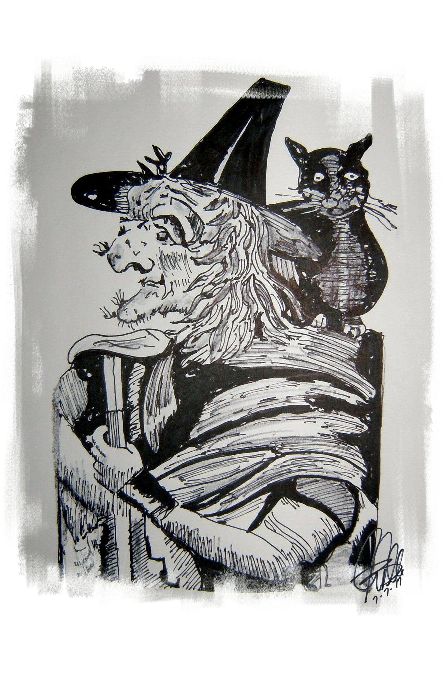 Witch and Black Cat Halloween Print Poster Wall Art 11x17