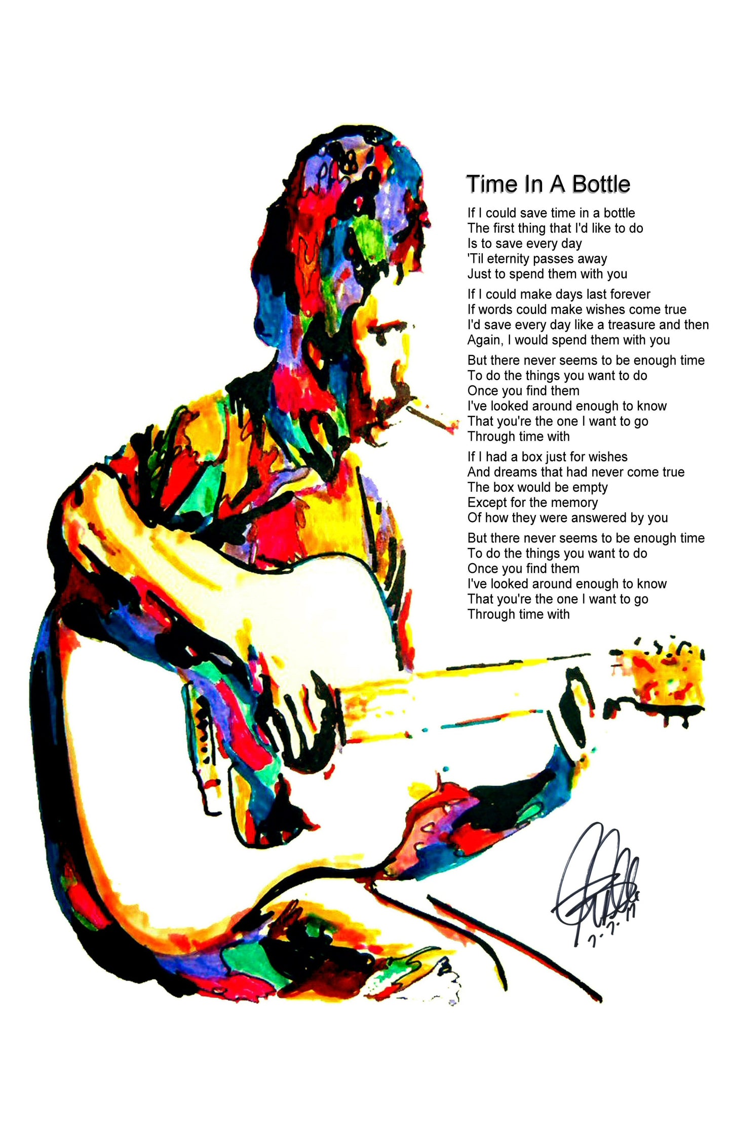 Jim Croce Guitar Folk Rock Time in a Bottle Music Poster Print Wall Art 11x17