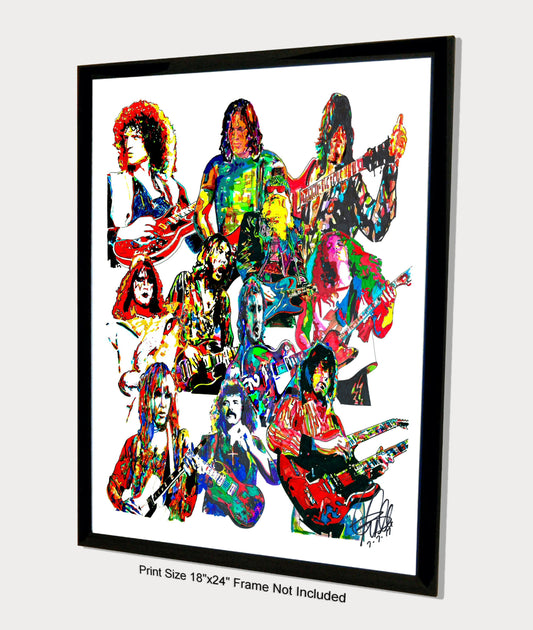 70s Guitar Players Jimmy Page Duane Allman Music Print Poster Wall Art 18x24