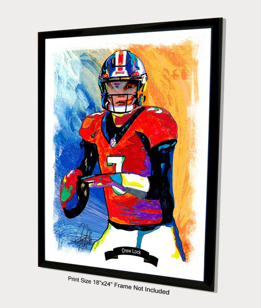 Drew Lock Denver Broncos Quarterback Football Art Poster Print 18x24