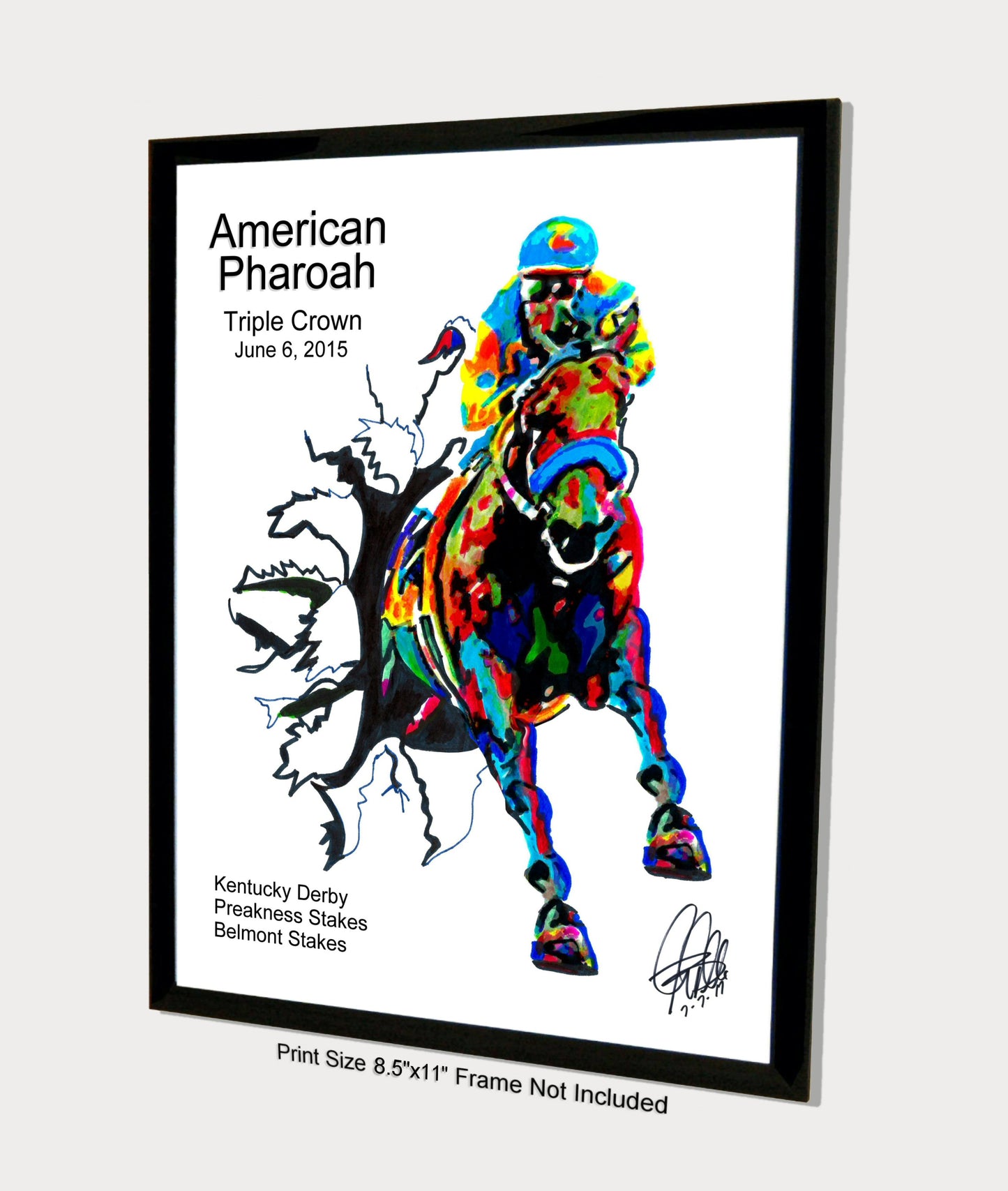 American Pharoah Triple Crown Belmont Stakes Horse Print Poster Wall Art 8.5x11