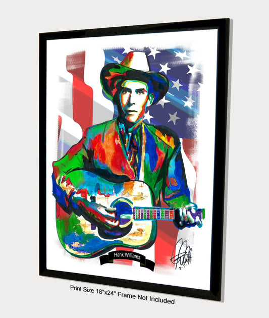 Hank Williams Guitar Country Music Poster Print Wall Art 18x24