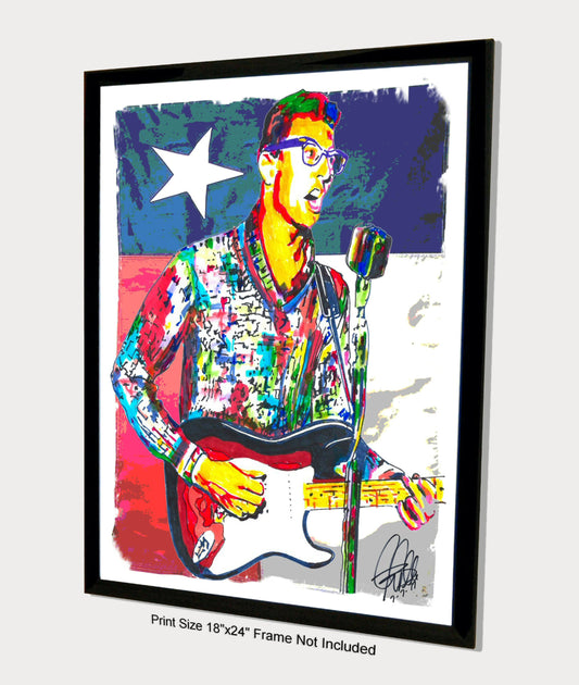 Buddy Holly Guitar Rock and Roll Music Print Poster Wall Art 18x24