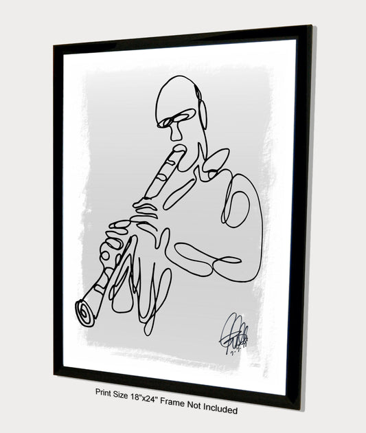 Clarinet Player Jazz Music Poster Print Wall Art 18x24