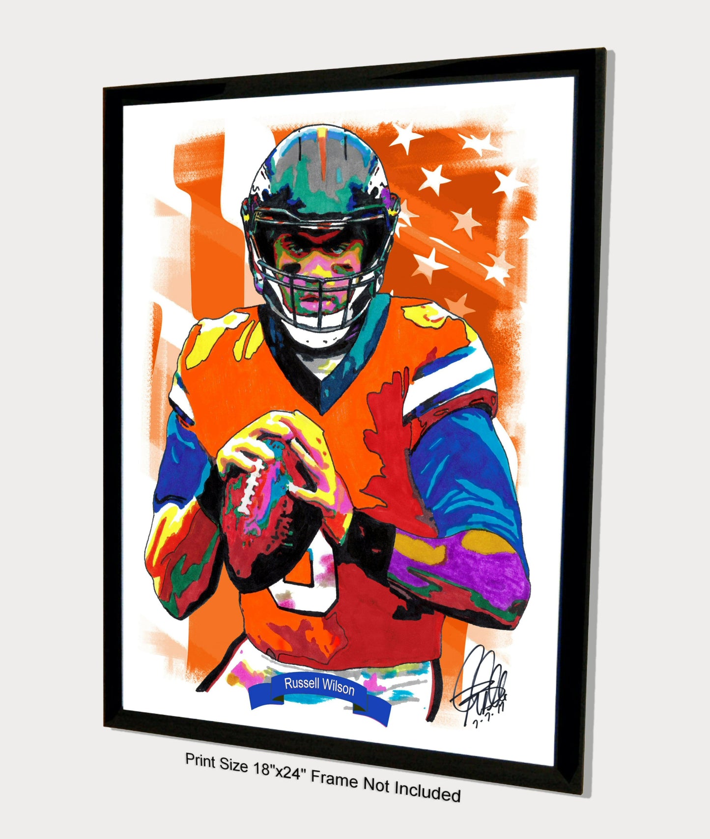 Russell Wilson Denver Broncos Football Poster Print Wall Art 18x24