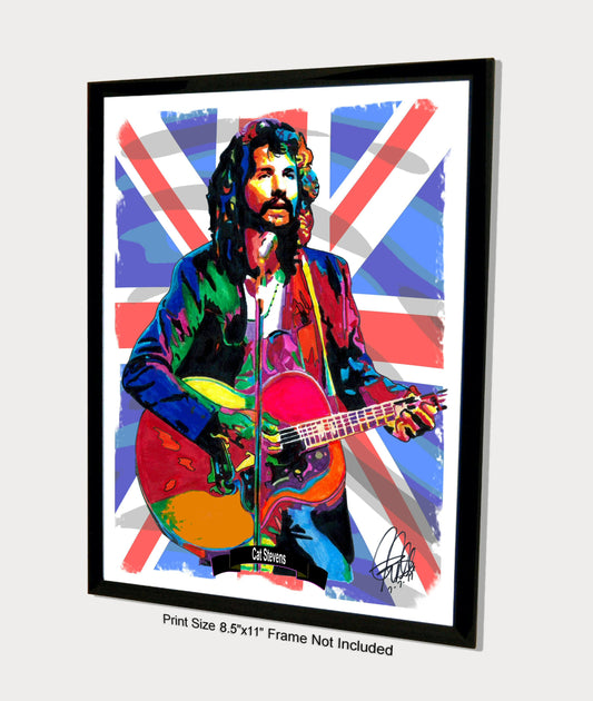 Cat Stevens Singer Guitar Folk Rock Music Poster Print Wall Art 8.5x11