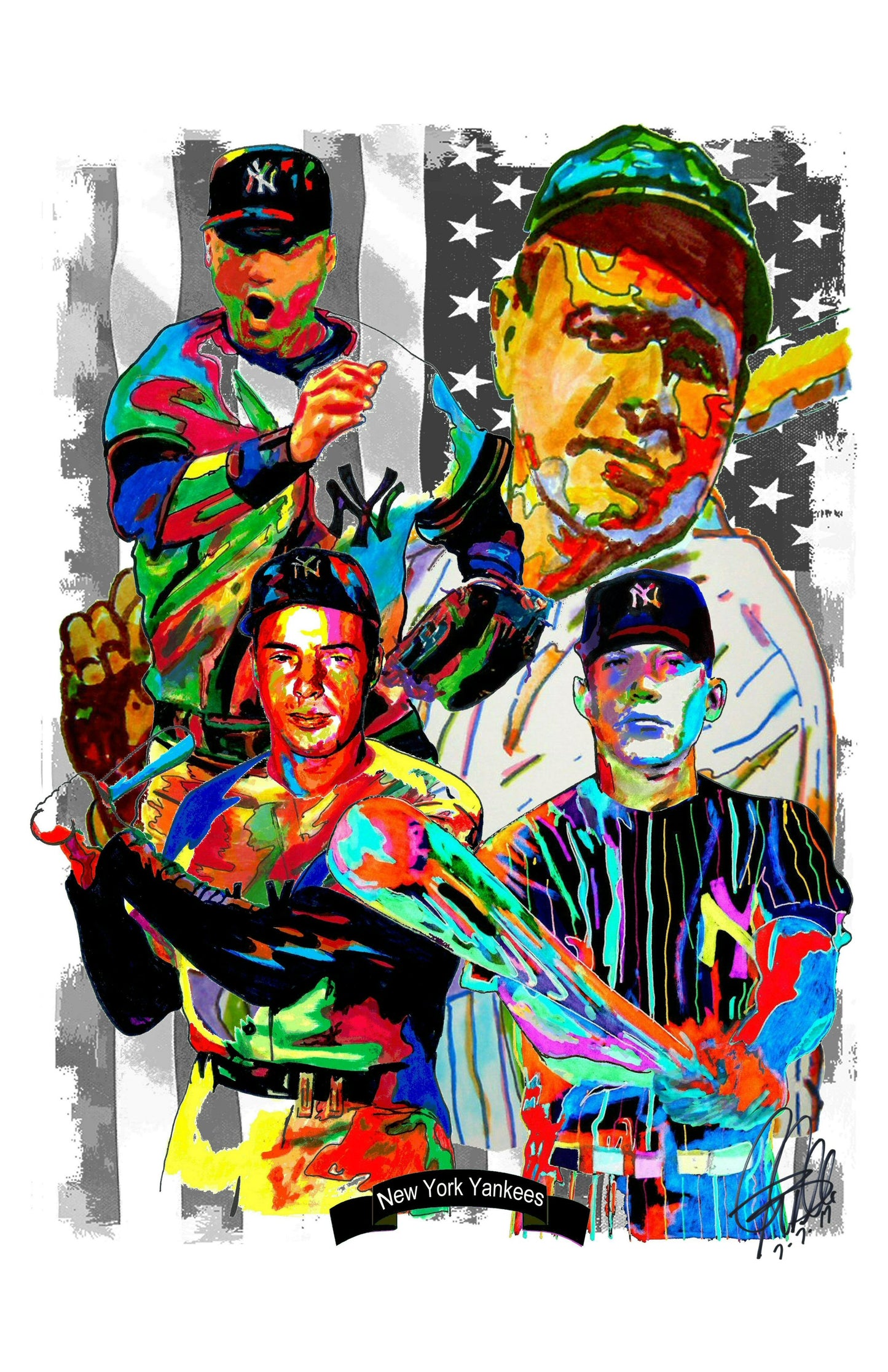 New York Yankees Babe Ruth Derek Jeter Joe DiMaggio Mickey Mantle Print 11x17