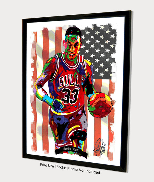 Scottie Pippen Chicago Bulls Basketball Sports Poster Print Wall Art 18x24