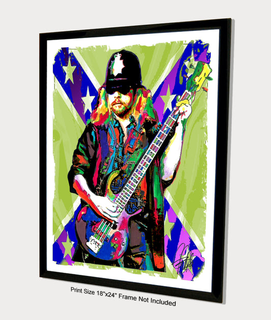 Leon Wilkeson Lynyrd Skynyrd Bass Guitar Rock Music Poster Print Wall Art 18x24