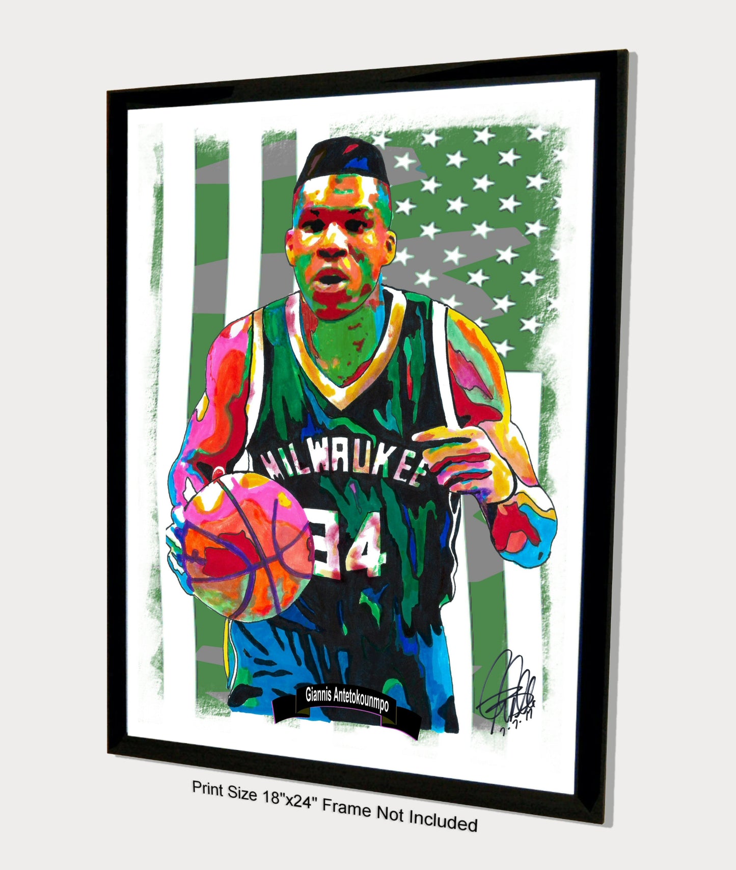 Giannis Antetokounmpo Bucks Basketball Sports Poster Print Wall Art 18x24