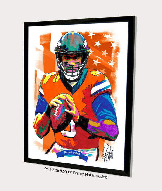 Russell Wilson Denver Broncos Football Poster Print Wall Art 8.5x11