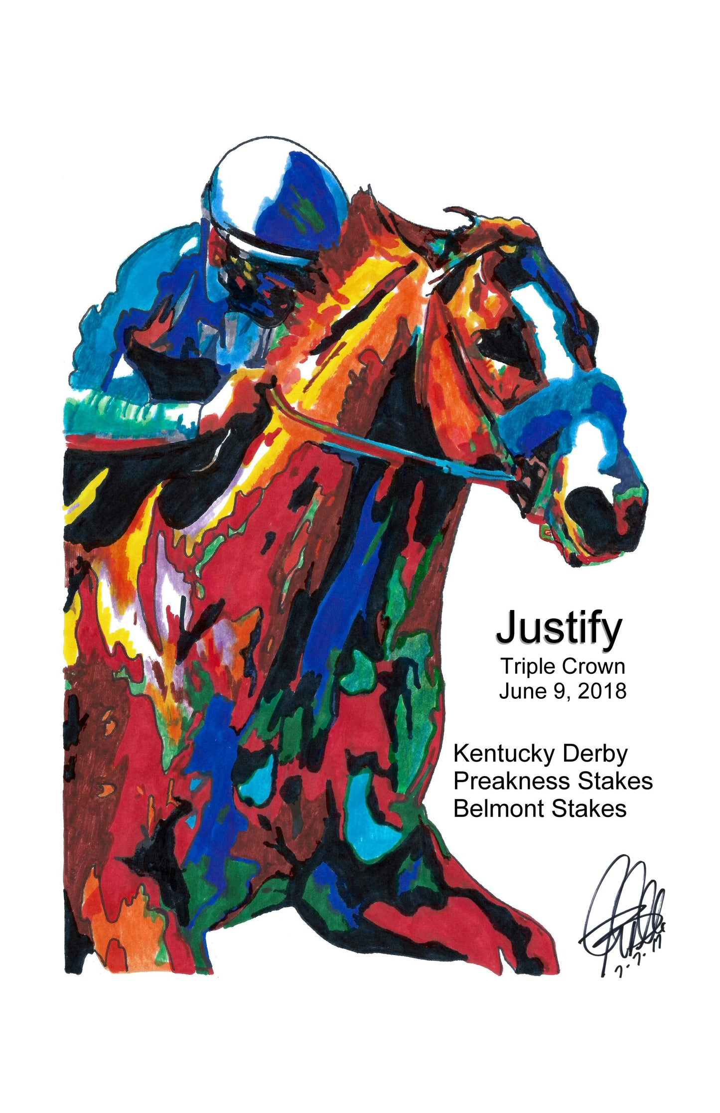 Justify Triple Crown Belmont Stakes Horse Racing Poster Print Wall Art 11x17