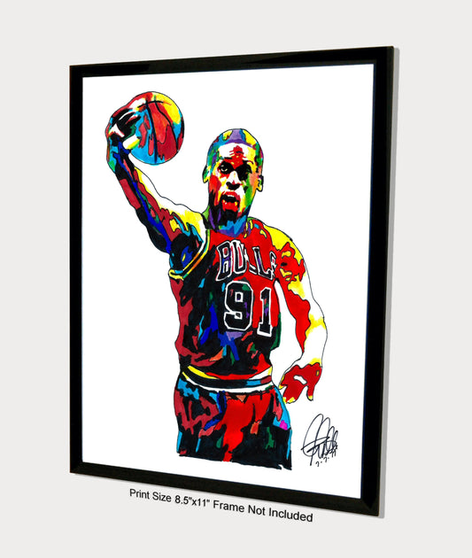 Dennis Rodman Chicago Bulls Basketball Sports Poster Print Wall Art 8.5x11