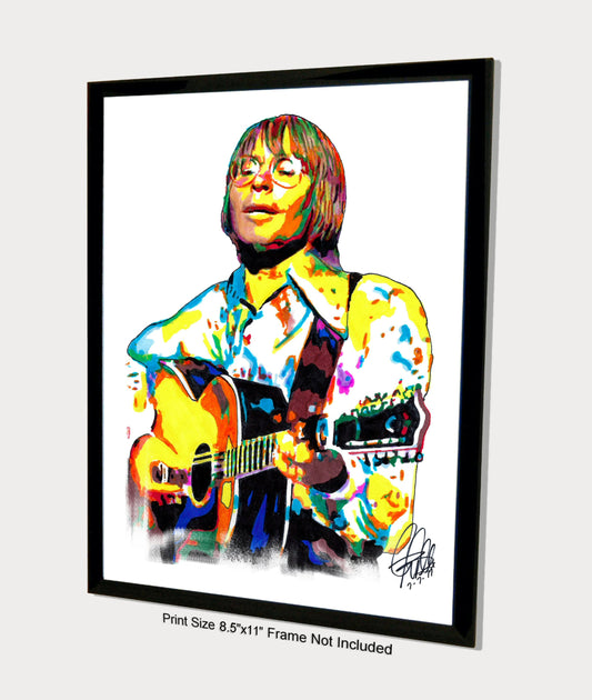 John Denver Singer Guitar Folk Rock Music Poster Print Wall Art 8.5x11