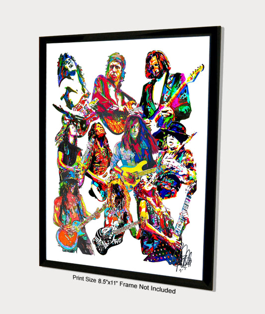 80s Guitar Players Van Halen Rhoads SRV Music Poster Print Wall Art 8.5x11