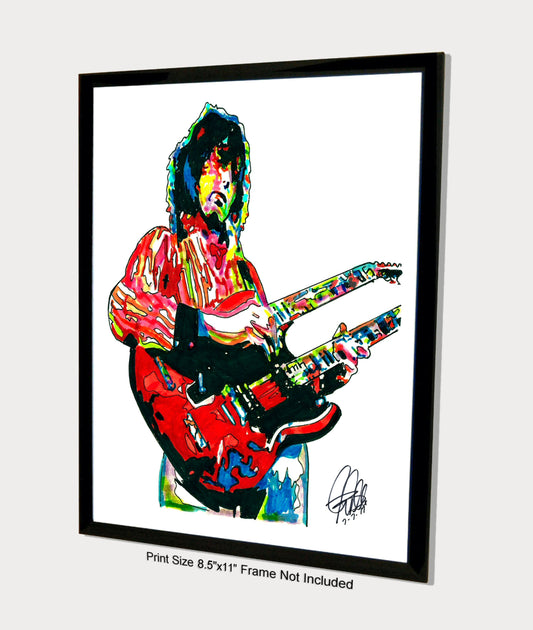 Jimmy Page Led Zeppelin Double Neck Guitar Music Poster Print Wall Art 8.5x11