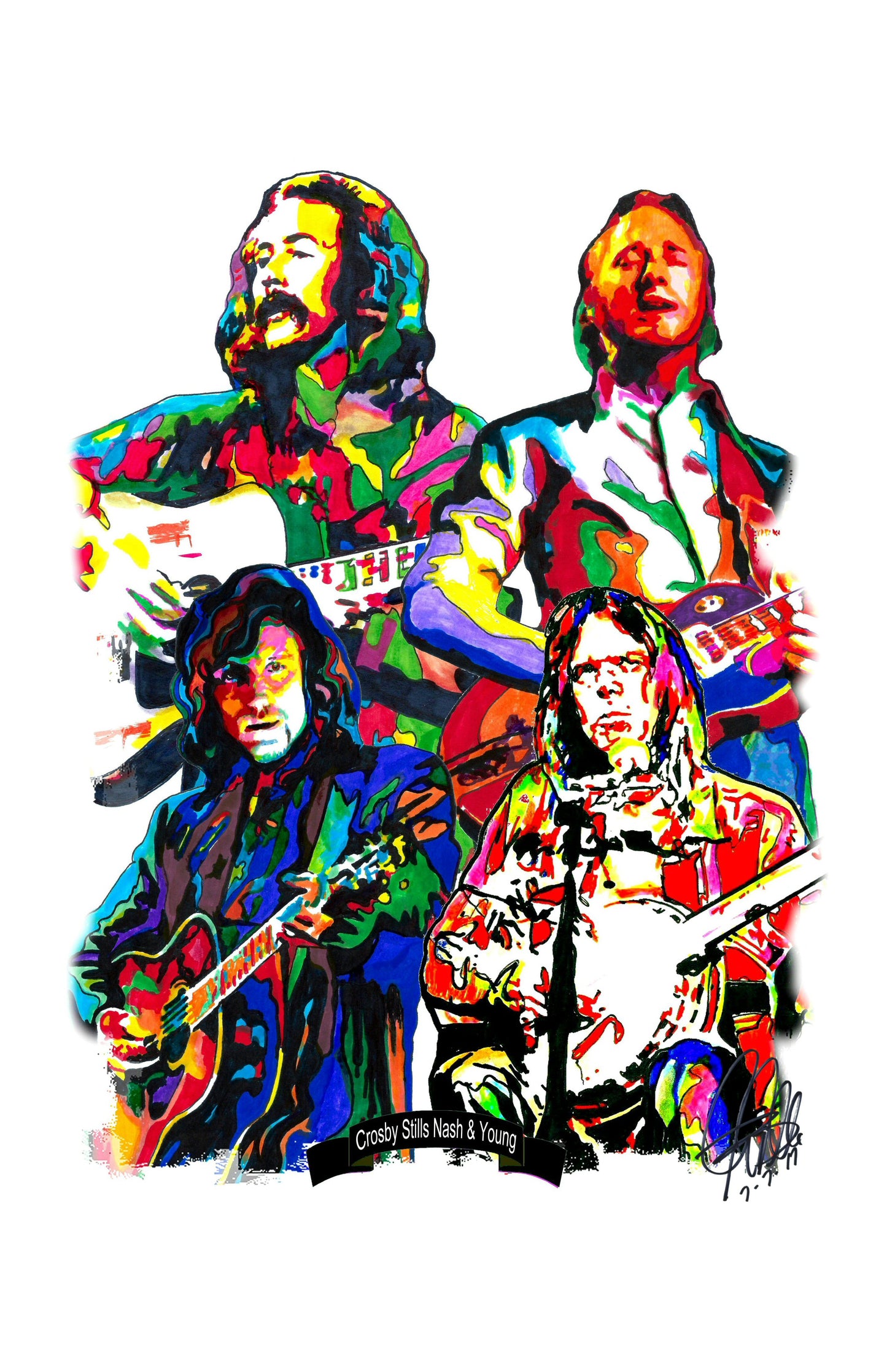 Crosby Stills Nash & Young Folk Rock Music Print Poster Wall Art 11x17