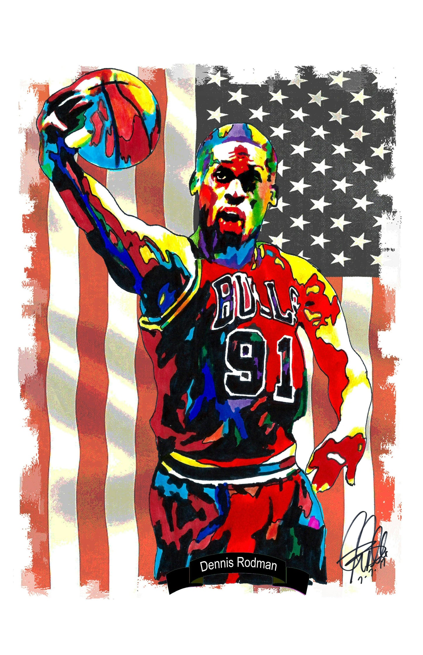 Dennis Rodman Chicago Bulls Basketball Poster Print Wall Art 11x17