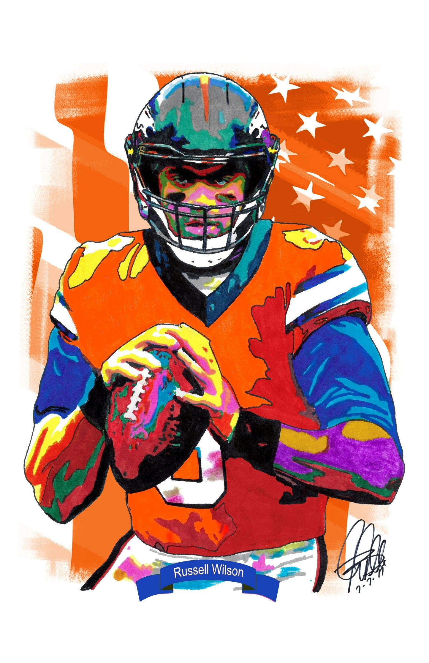 Russell Wilson Denver Broncos Football Poster Print Wall Art 11x17