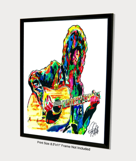 Jimmy Page Led Zeppelin Acoustic Guitar Rock Music Print Poster Wall Art 8.5x11