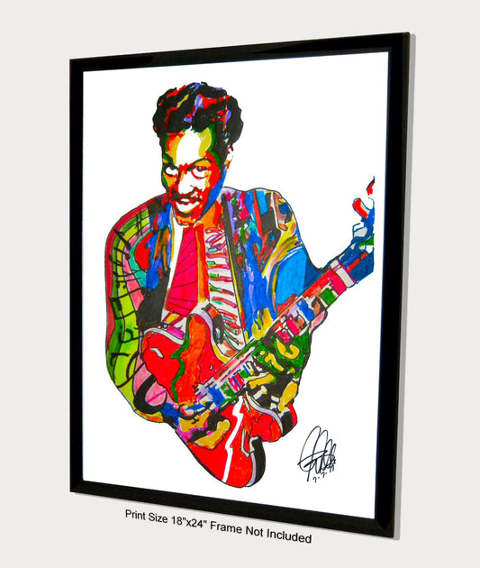 Chuck Berry Singer Guitar Music Print Poster Wall Art 18x24