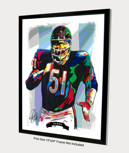 Dick Butkus Chicago Bears Football Print Poster Wall Art 18x24