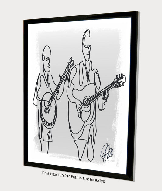 Bluegrass Players Guitar Banjo Music Poster Print Wall Art 18x24