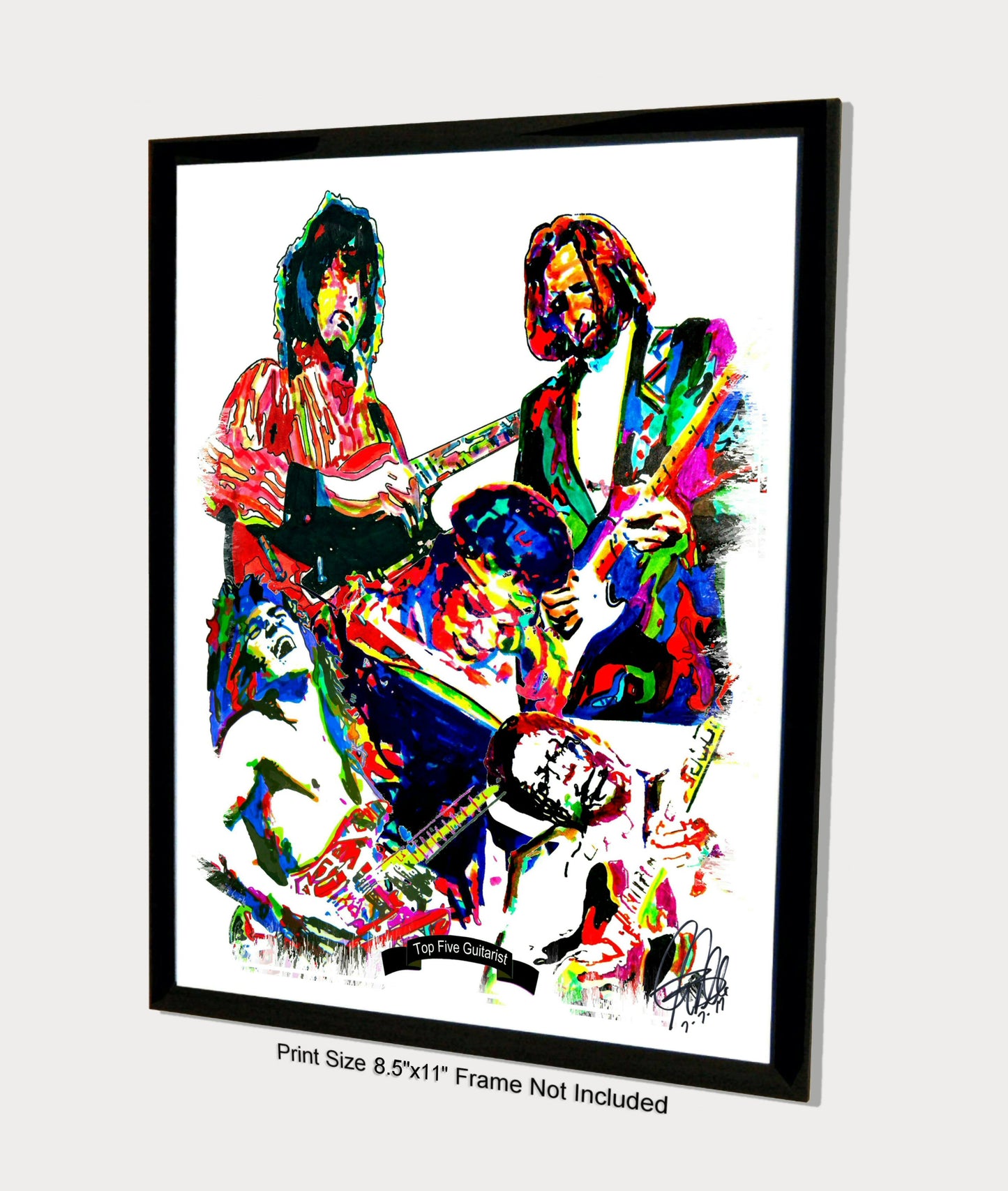 Top 5 Guitarists Page Van Halen Hendrix Clapton BB King Music Print 8.5x11