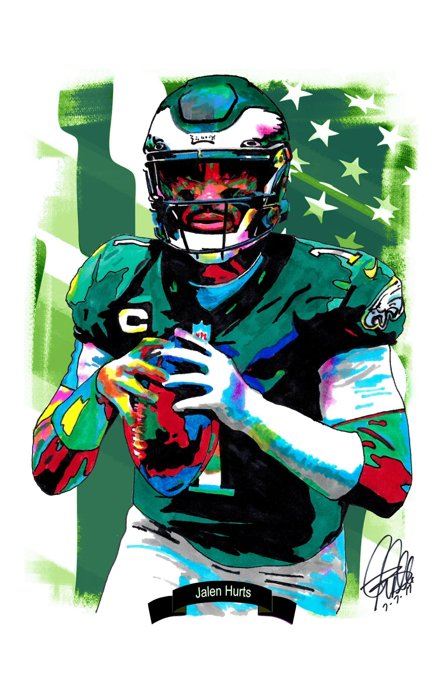 Jalen Hurts Philadelphia Eagles Football Sports Poster Print Wall Art 11x17