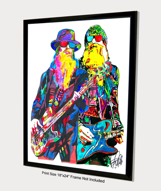 Dusty Hill Billy Gibbons ZZ Top Guitar Rock Music Poster Print Wall Art 18x24