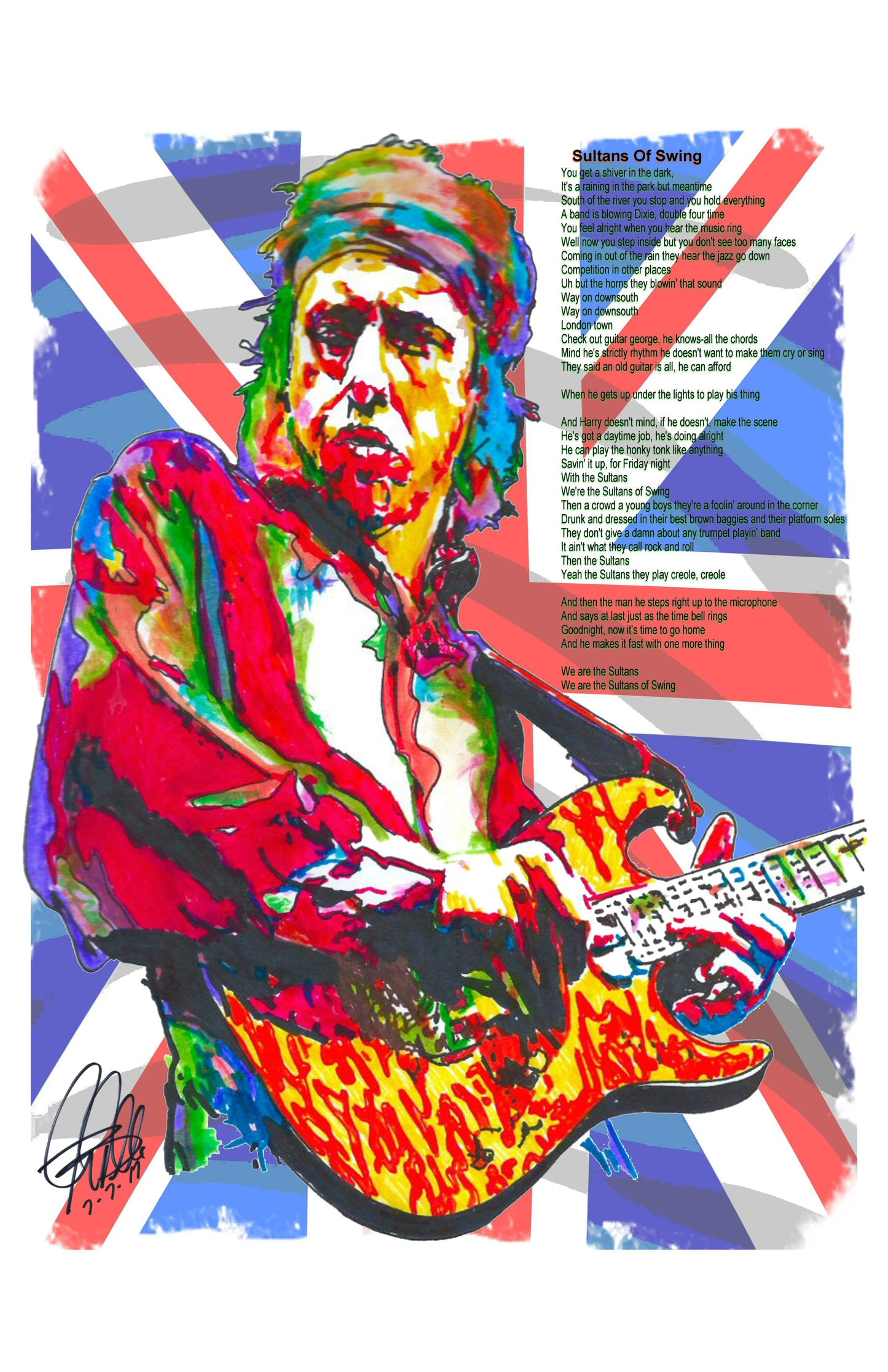 Mark Knopfler Dire Straits Guitar Sultans of Swing Music Poster Print 11x17