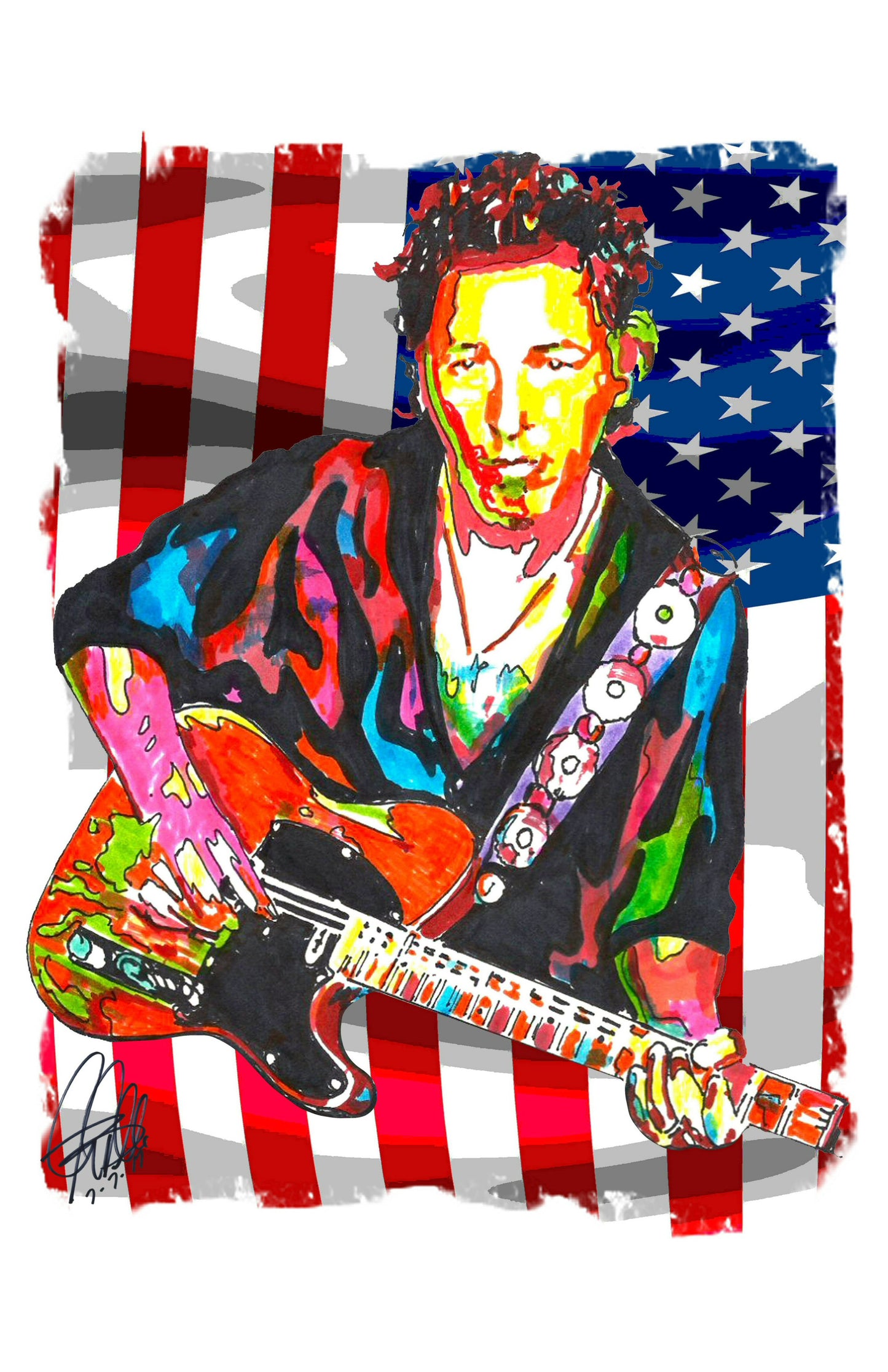 Bruce Springsteen The Boss Singer Guitar Rock Music Print Poster Wall Art 11x17