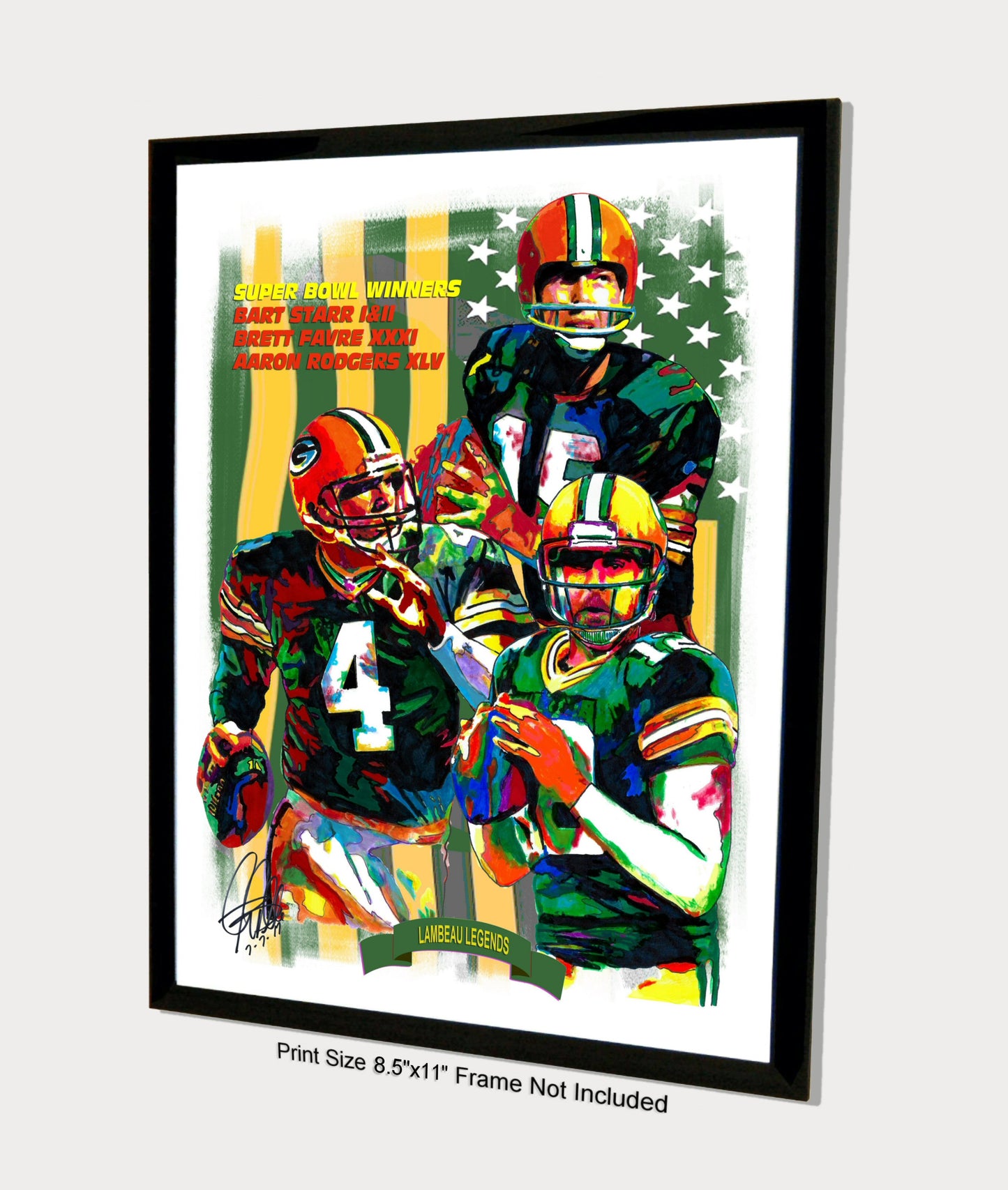 Green Bay Packers Starr Favre Rodgers Football Poster Print Wall Art 8.5x11