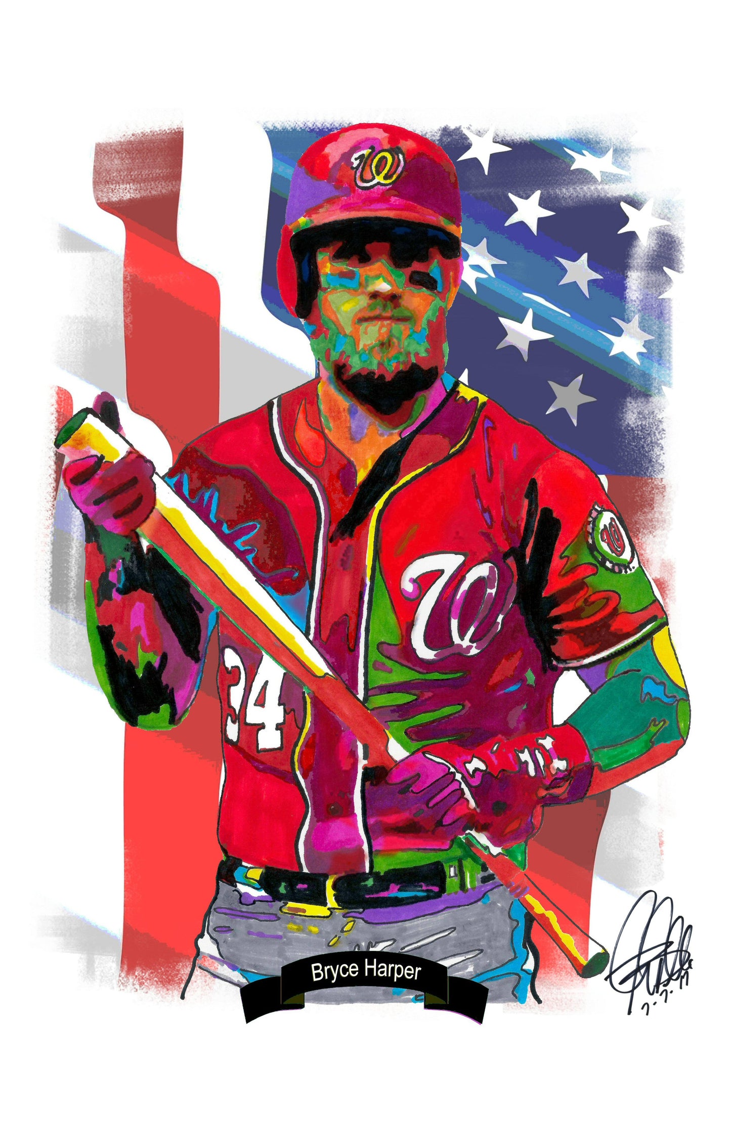 Bryce Harper Washington Nationals Baseball Sports Poster Print Wall Art 11x17