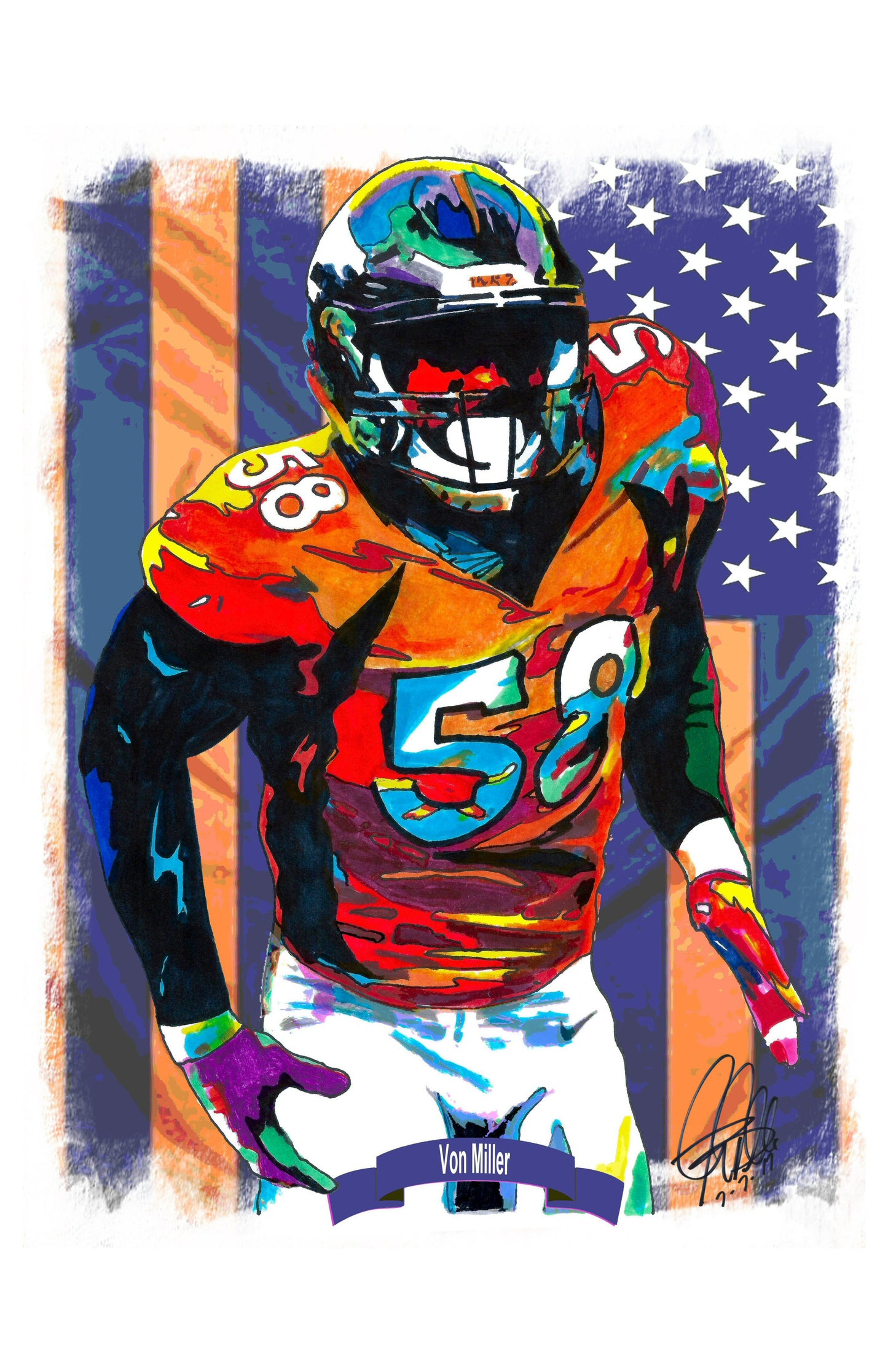 Von Miller Denver Broncos Football Sports Print Poster Wall Art 11x17