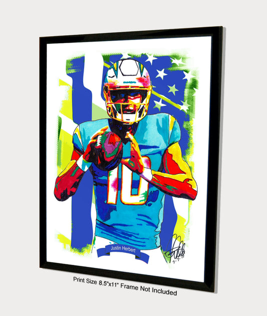 Justin Herbert Los Angeles Chargers Football Sports Poster Print Wall Art 8.5x11