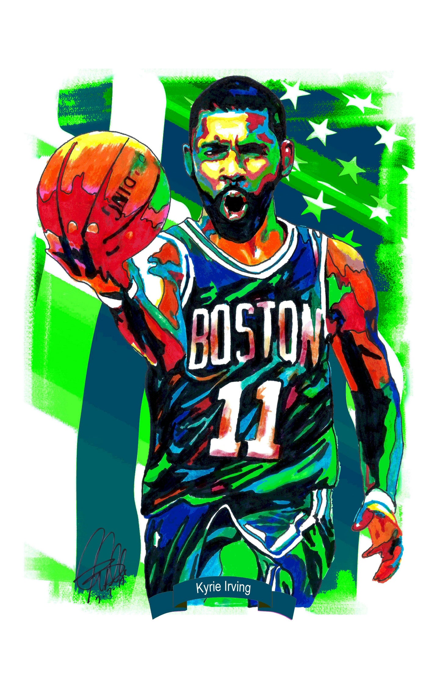 Kyrie Irving Boston Celtics Basketball Sports Poster Print Wall Art 11x17