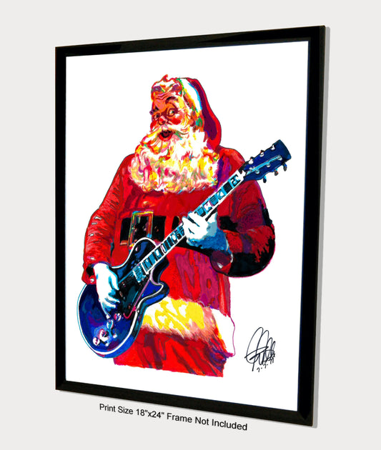 Santa Claus Guitar Music Poster Print Wall Art 18x24