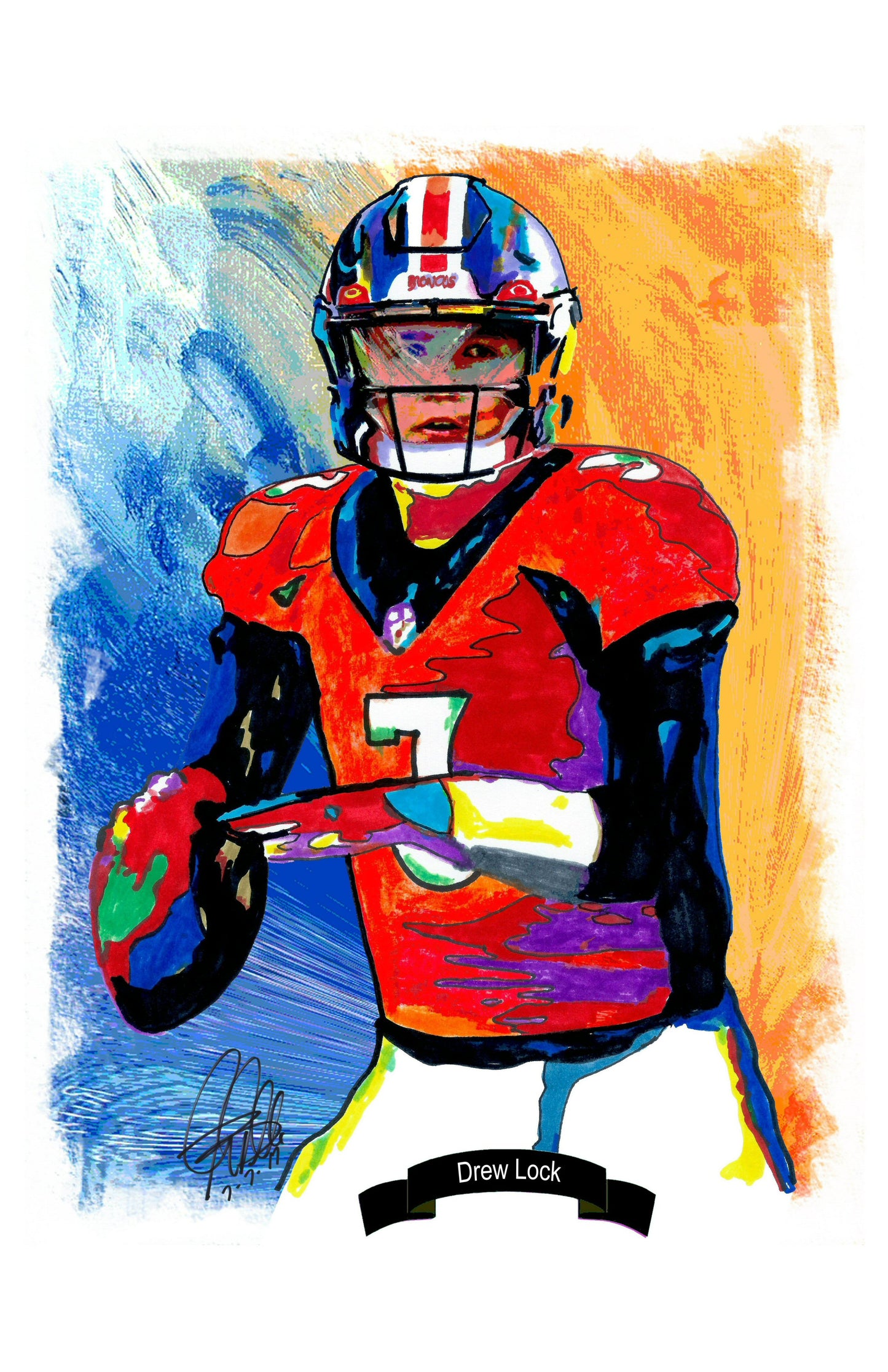 Drew Lock Denver Broncos Quarterback Football Art Poster Print 11x17