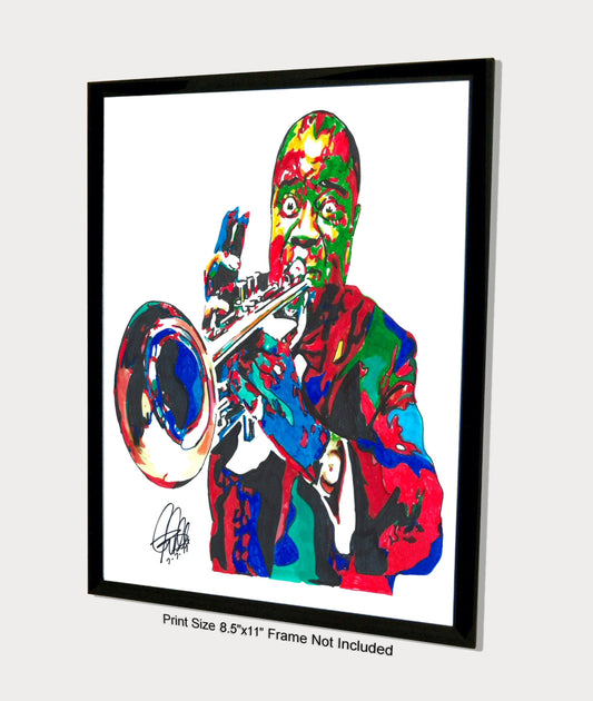 Louis Armstrong Trumpet Dixieland Music Poster Print Wall Art 8.5x11