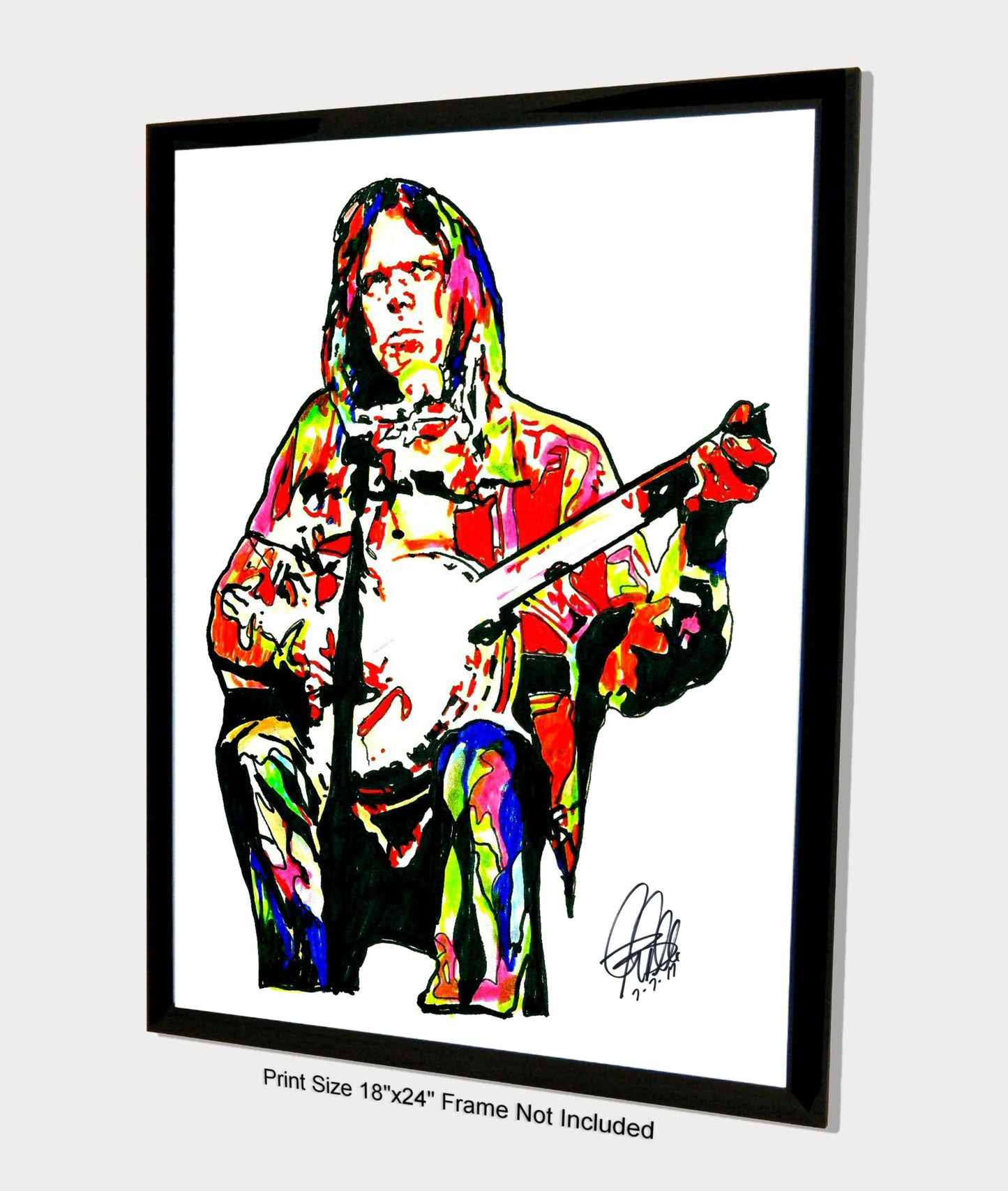 Neil Young Guitar Folk Rock Music Poster Print Wall Art 18x24