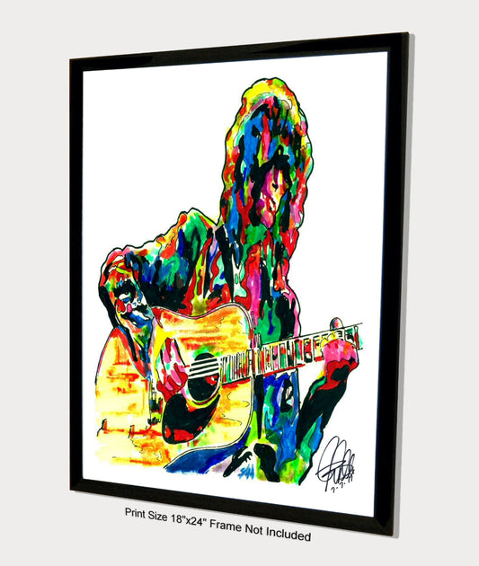 Jimmy Page Led Zeppelin Acoustic Guitar Rock Music Print Poster Wall Art 18x24