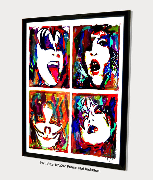 Kiss Paul Gene Ace Peter Hard Rock Music Print Poster Wall Art 18x24