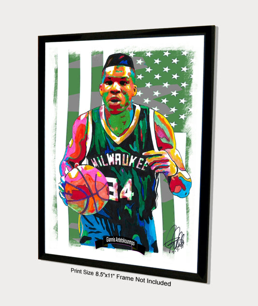 Giannis Antetokounmpo Bucks Basketball Sports Poster Print Wall Art 8.5x11